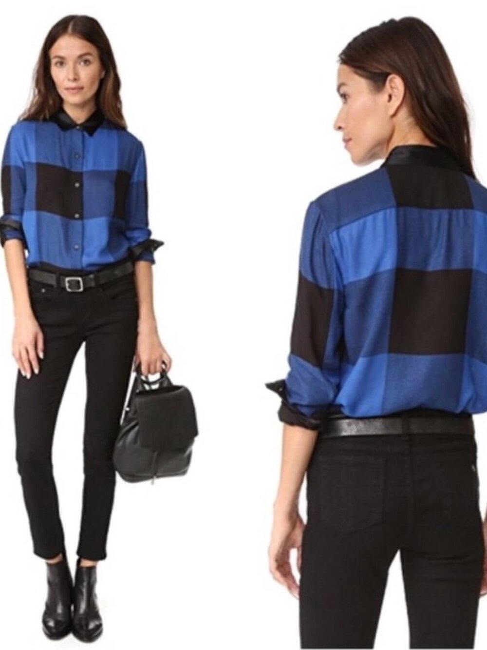 Rag Bone Buffalo Check Plaid Silk Shirt Fall sz XS NEW
